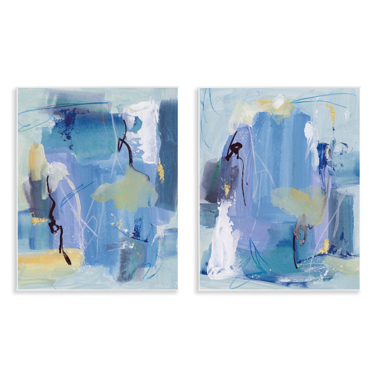 Stupell Industries Blue Abstract with Yellow 2pc Wall Plaque Art Set Design by Melissa Wang
